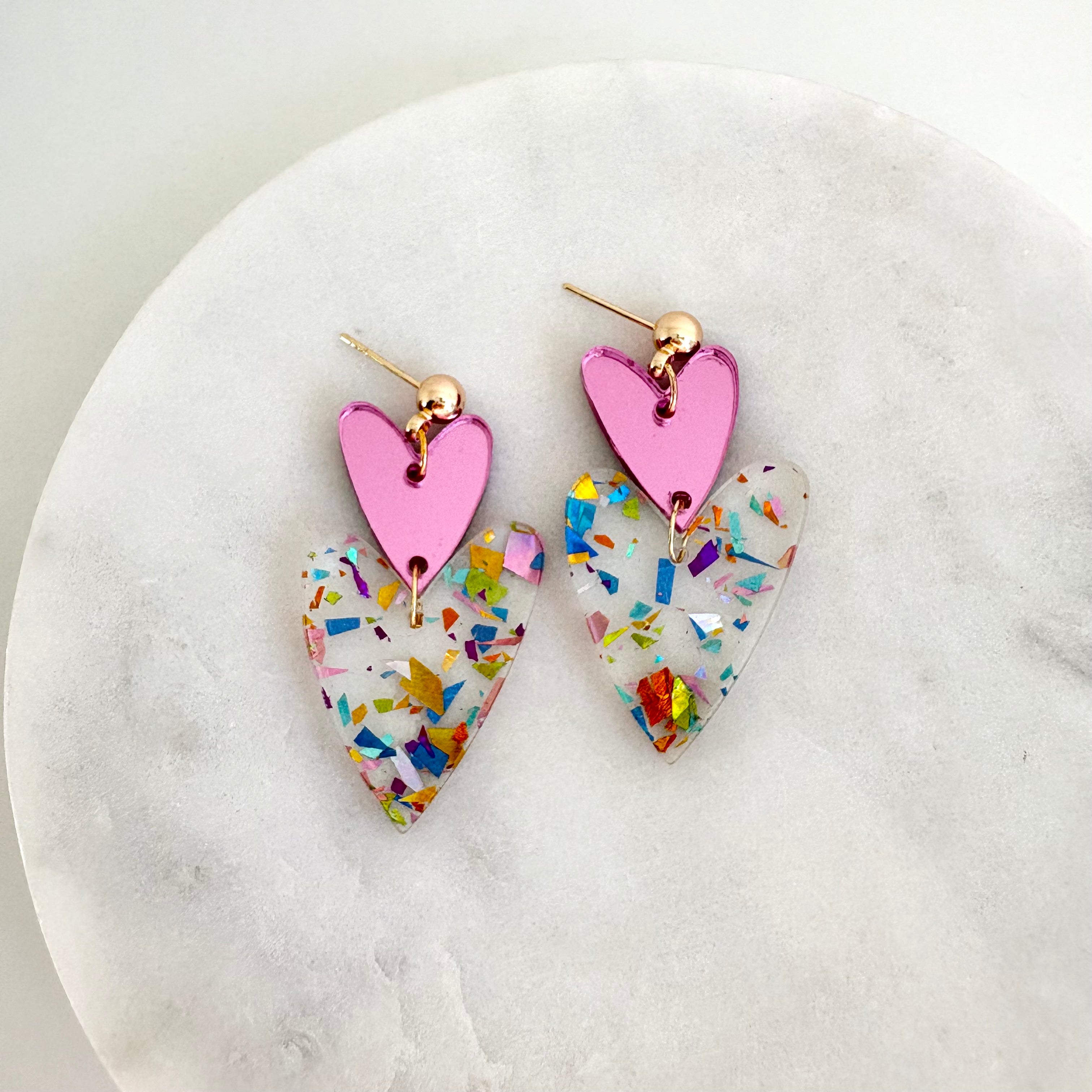 Pink Confetti Heart Earrings