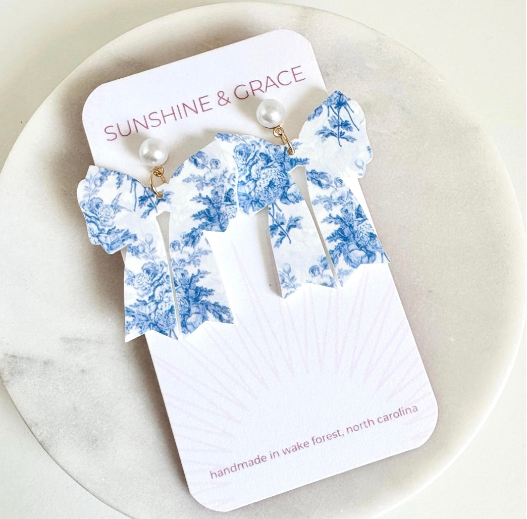 Chinoiserie Bow and Pearl Earrings