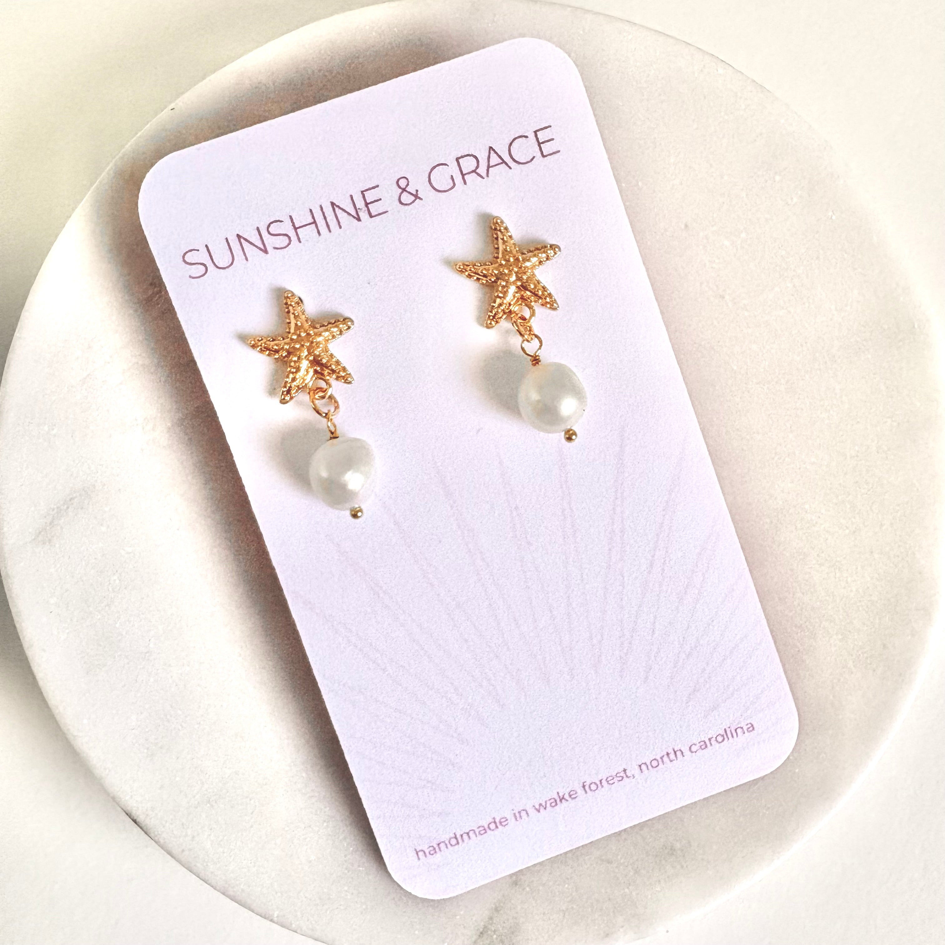 Starfish & Freshwater Pearl Dangle Earrings