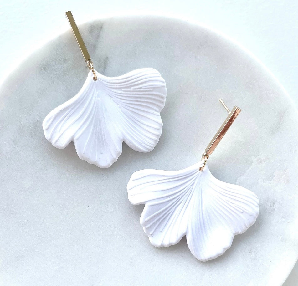 White Ginkgo Leaf Earrings