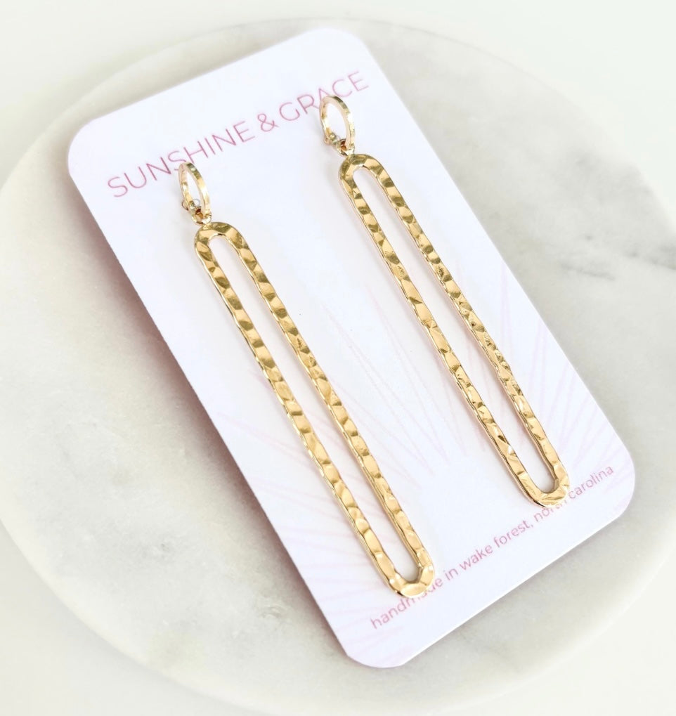 Hammered Gold Long Oval Hoops