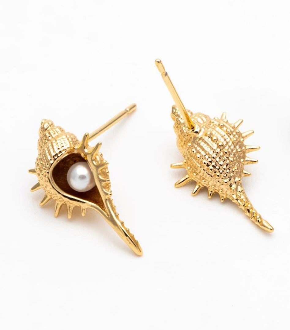 Conch Shell Pearl Stud Earrings