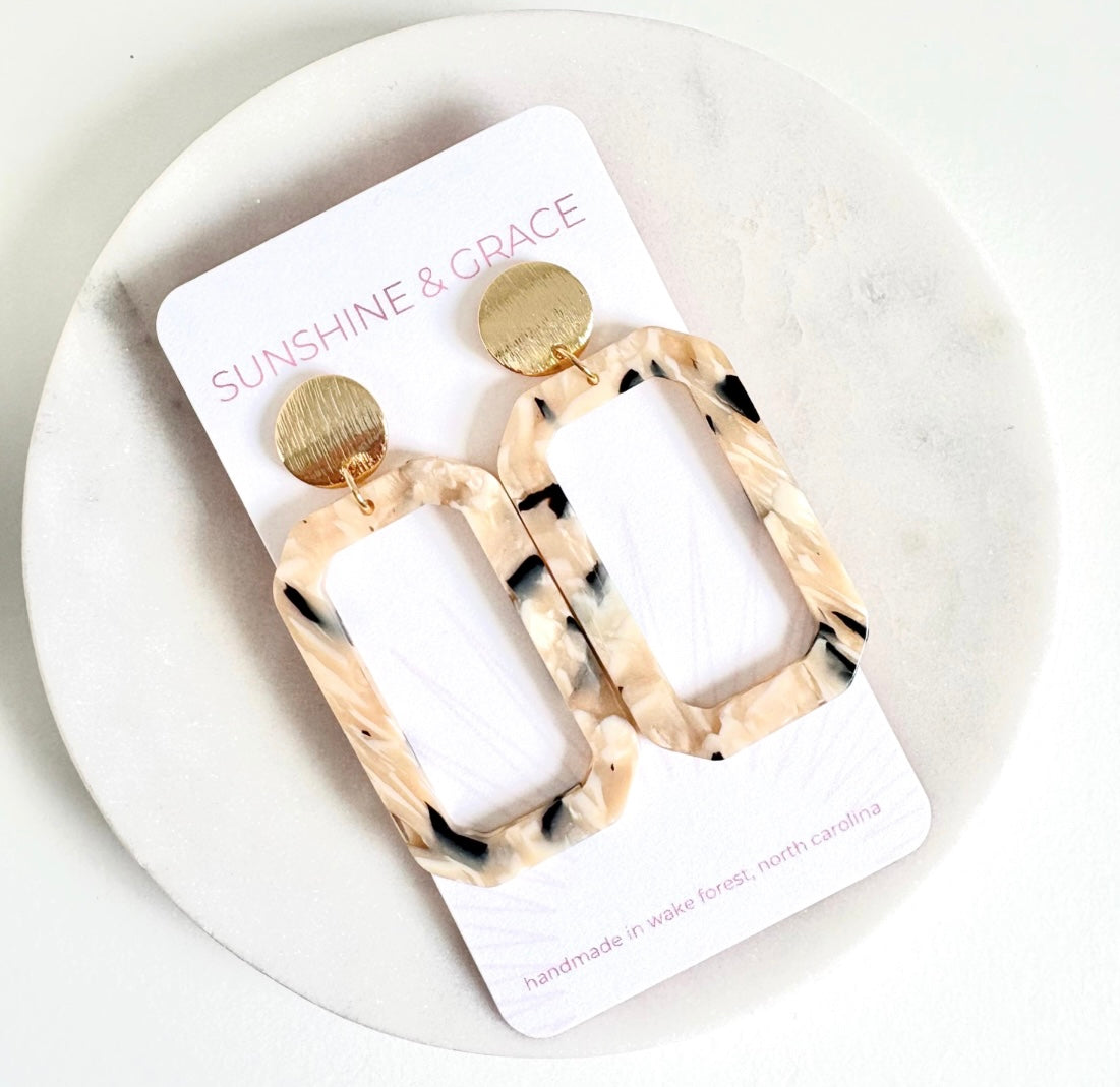 Cream Tortoise Rectangle Earrings