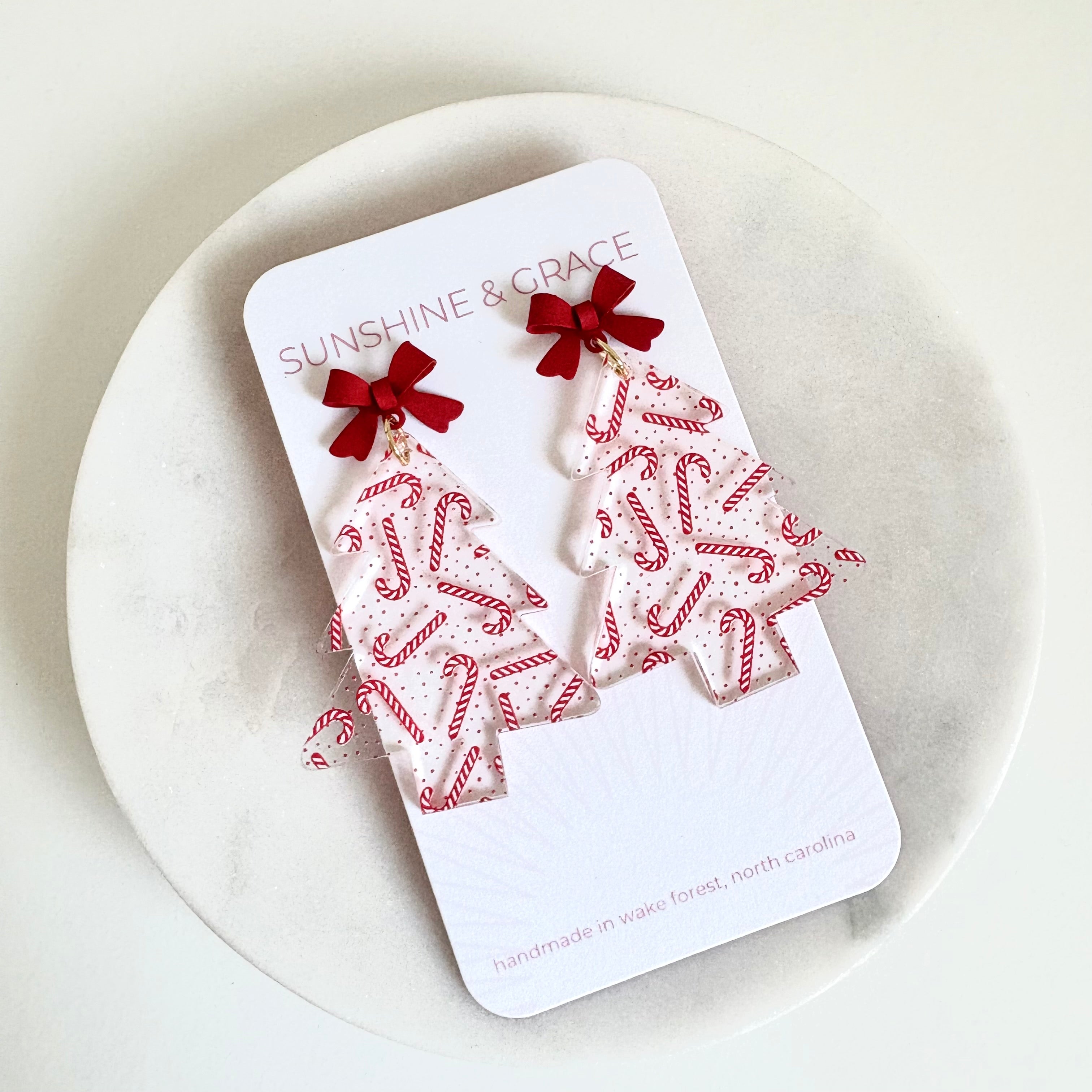 Candy Cane Christmas Tree Earrings