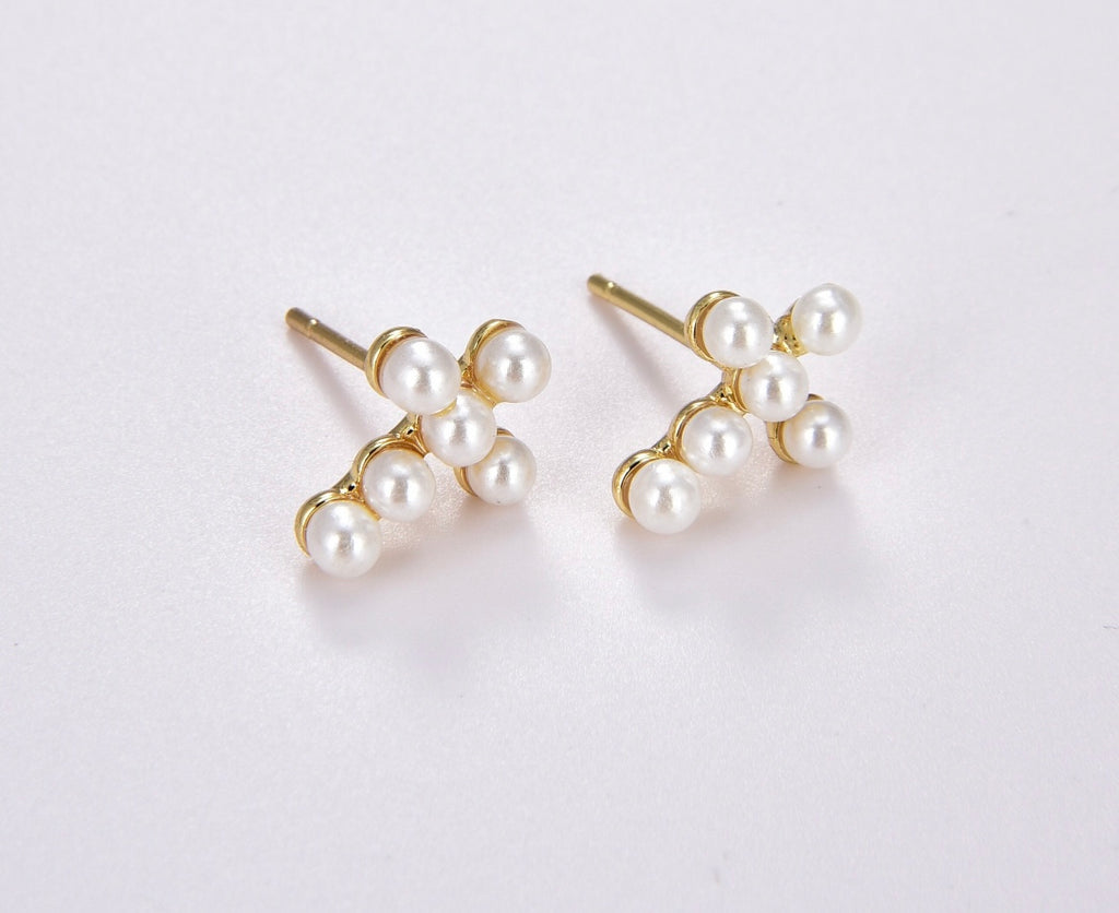Dainty Pearl Cross Stud Earrings