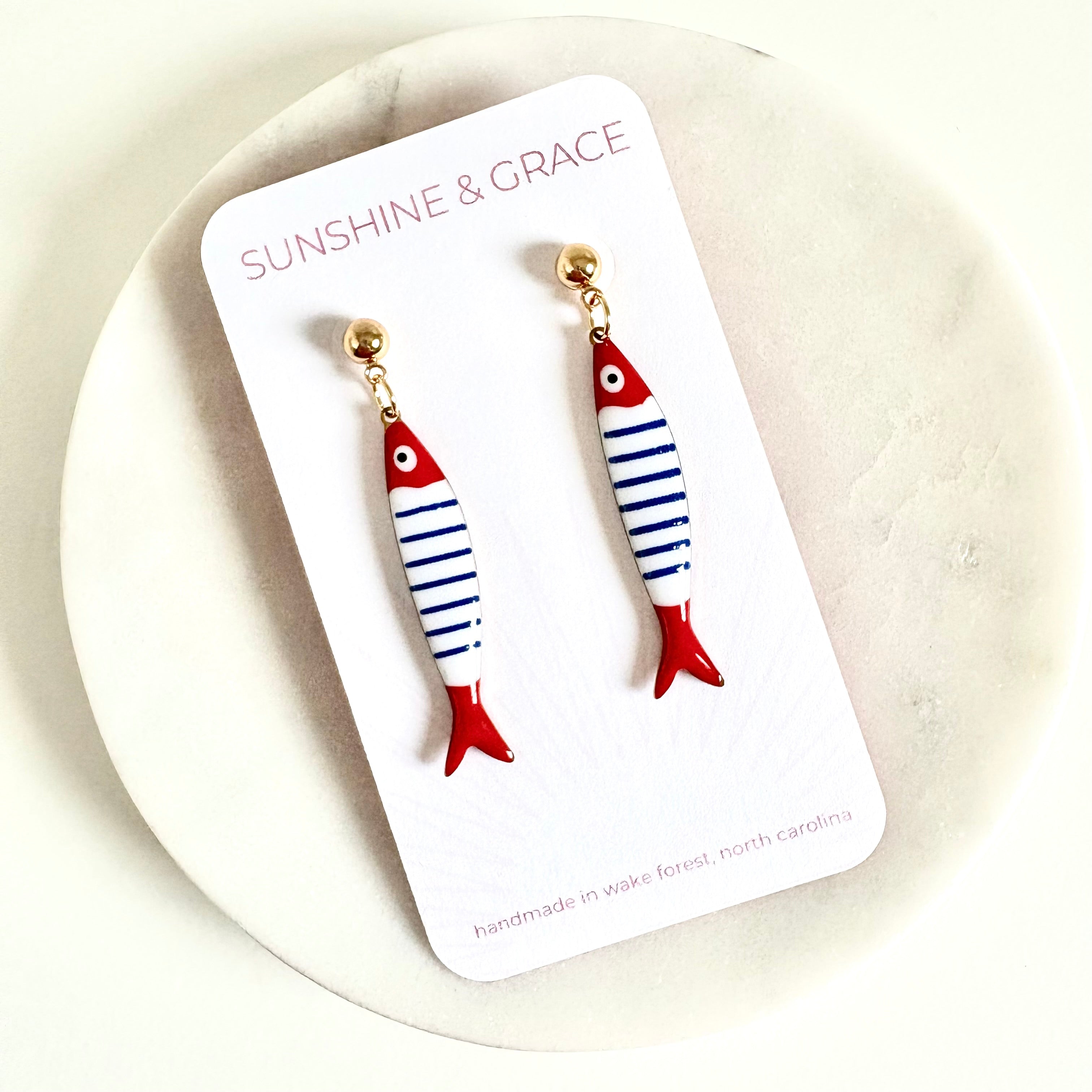 Nautical Striped Sardine Fish Earrings