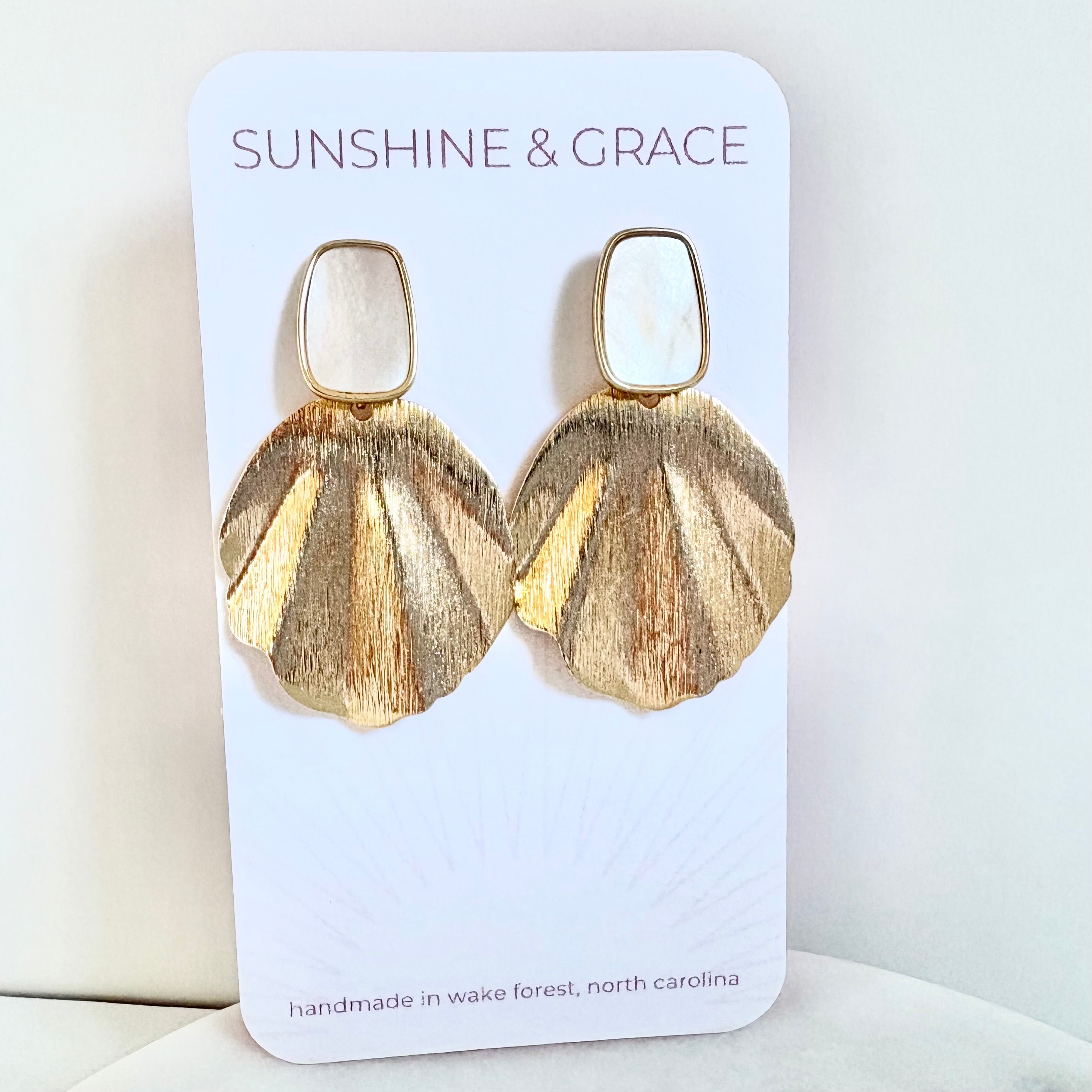 Mother of Pearl and Gold Fan Dangle Earrings