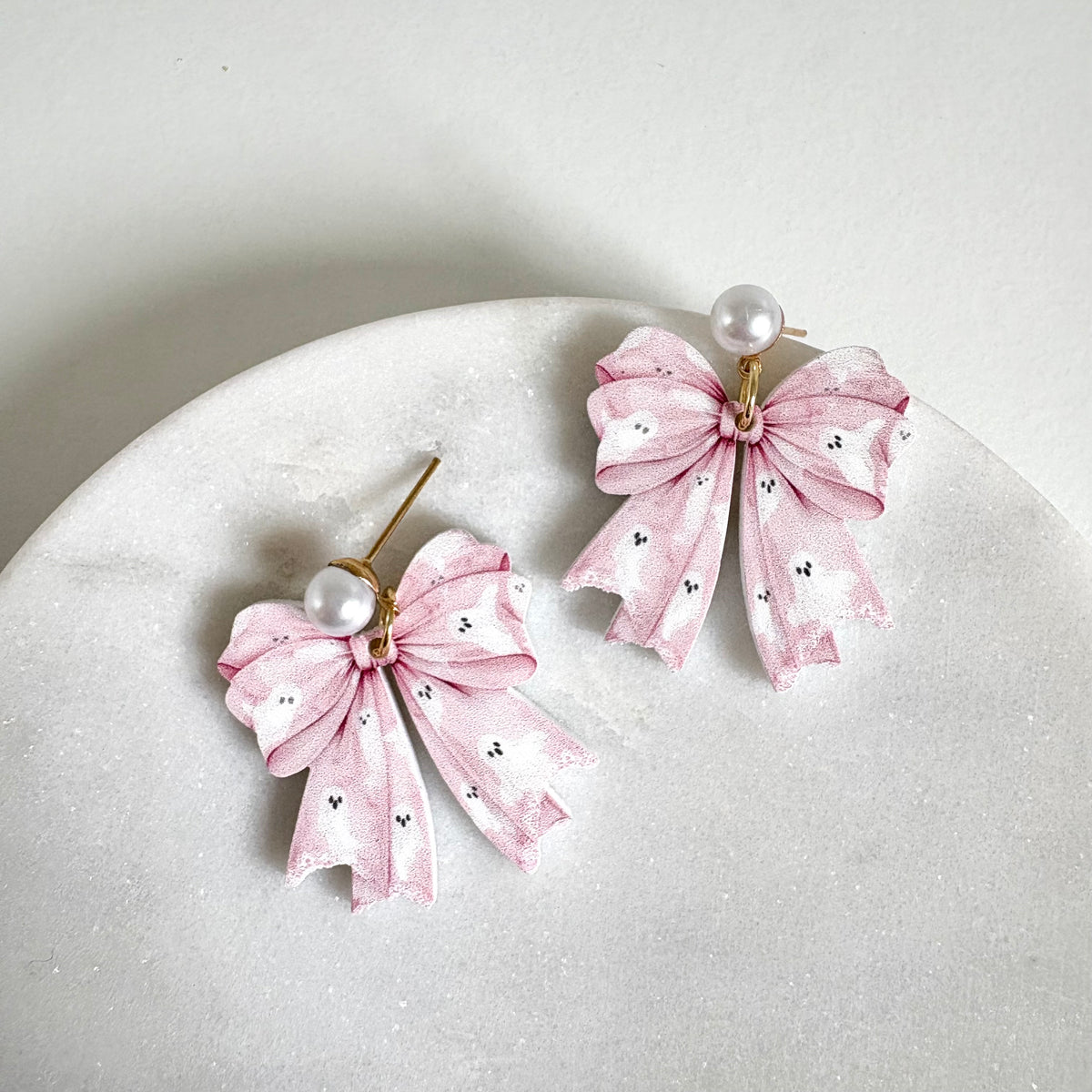Pink Ghost Bow Earrings