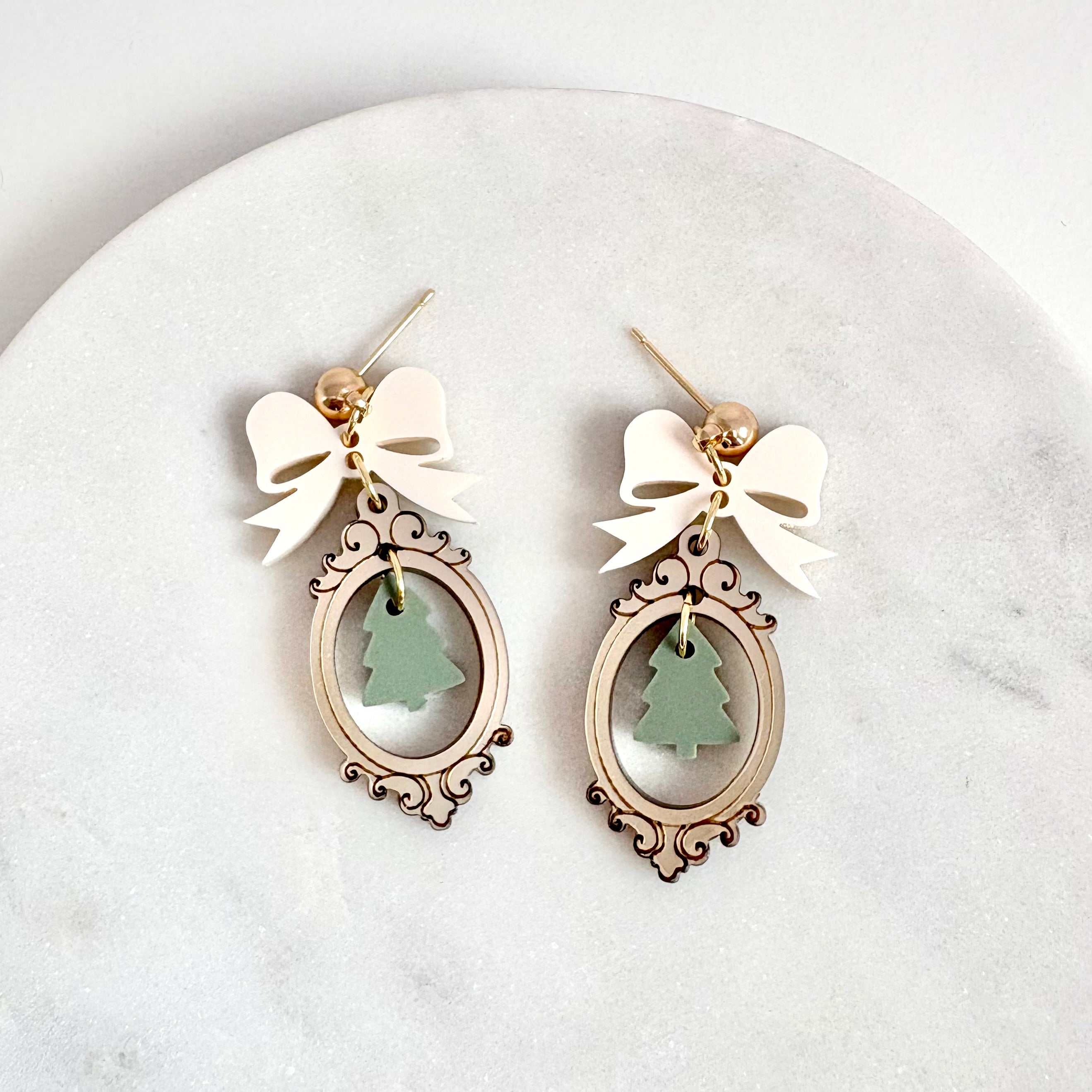 Christmas Picture Frame Tree Earrings