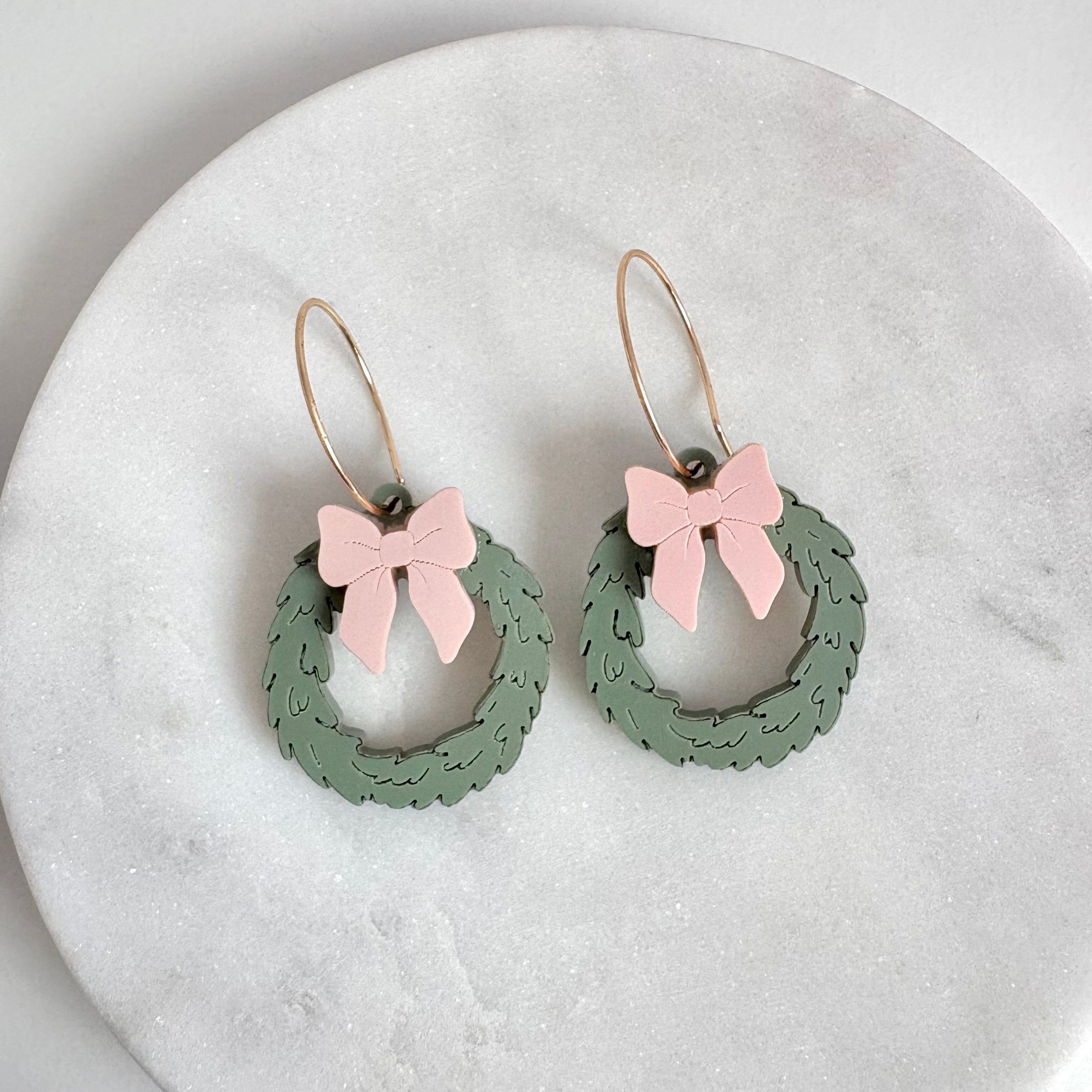 Fern Green and Blush Pink Christmas Wreath Hoops
