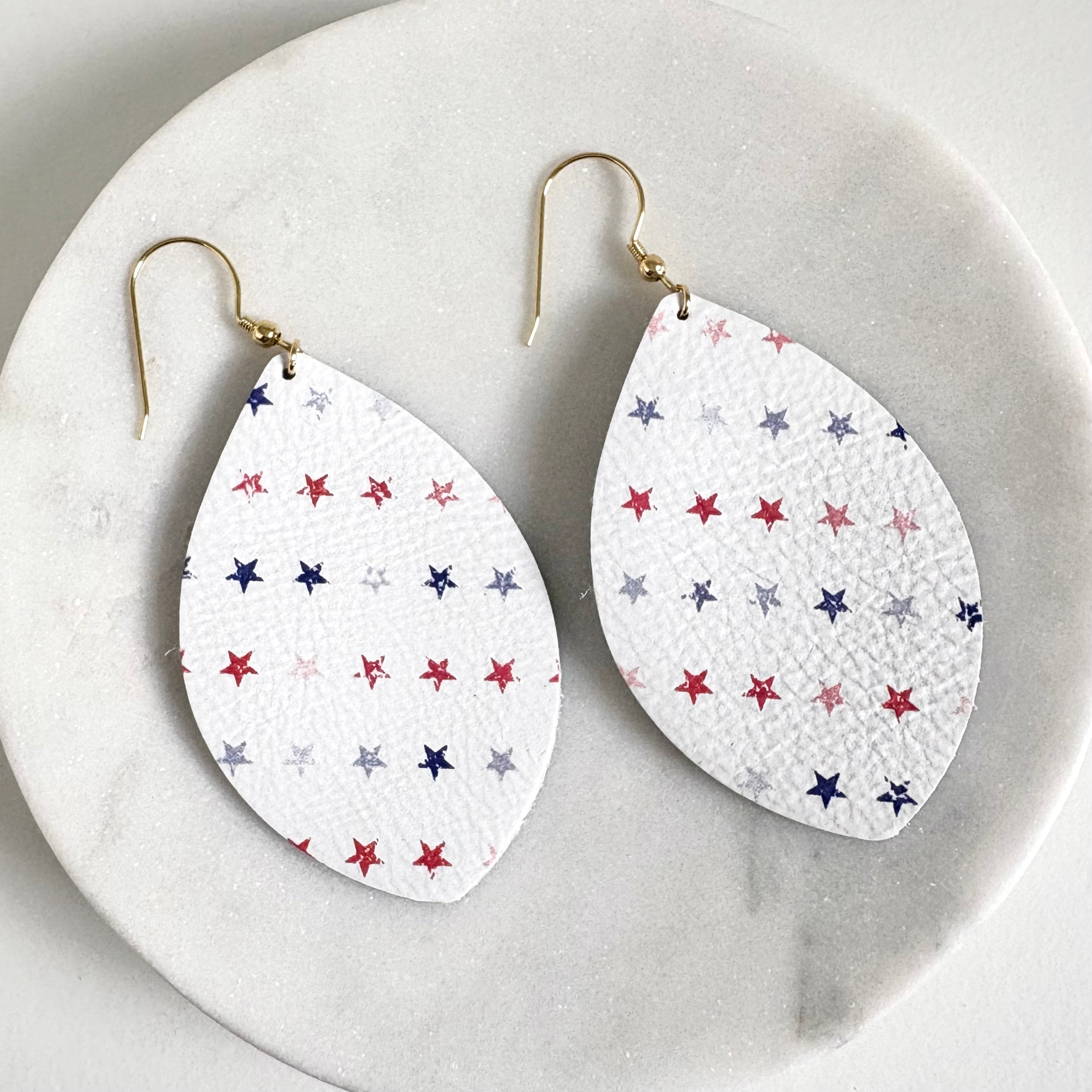 Red White & Blue Star Leather Earrings