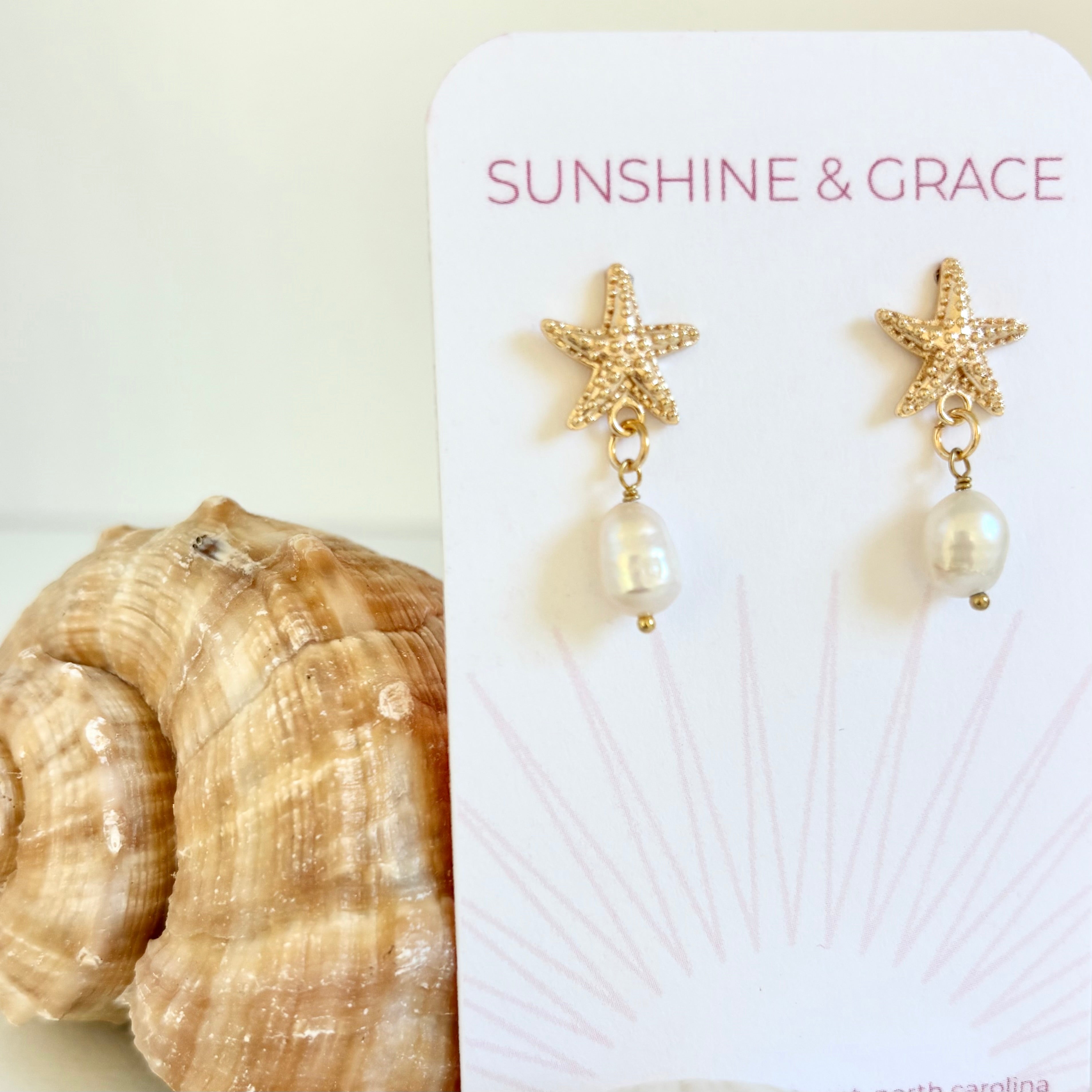 Starfish & Freshwater Pearl Dangle Earrings