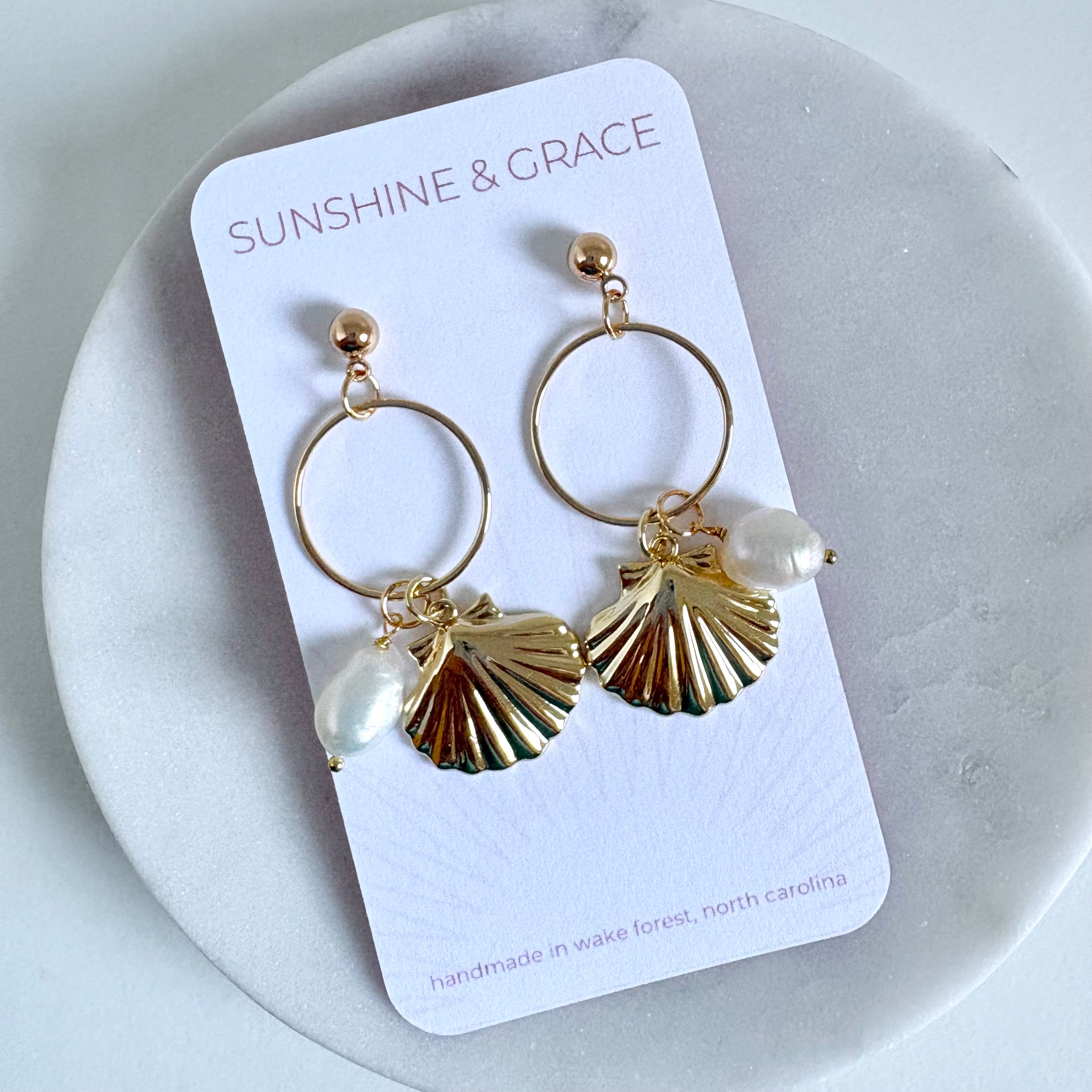 Seashell and Pearl Dangle Earrings