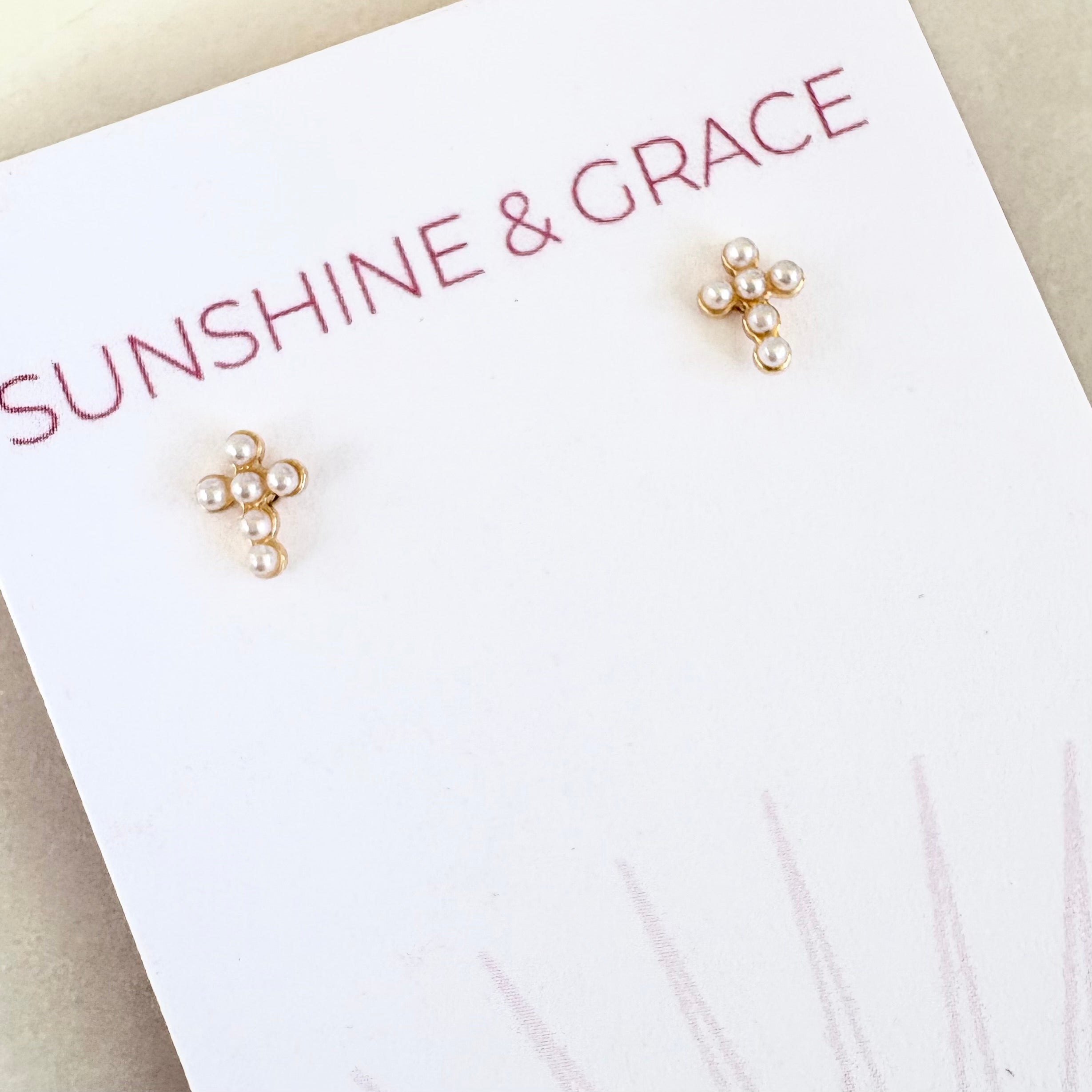 Dainty Pearl Cross Stud Earrings