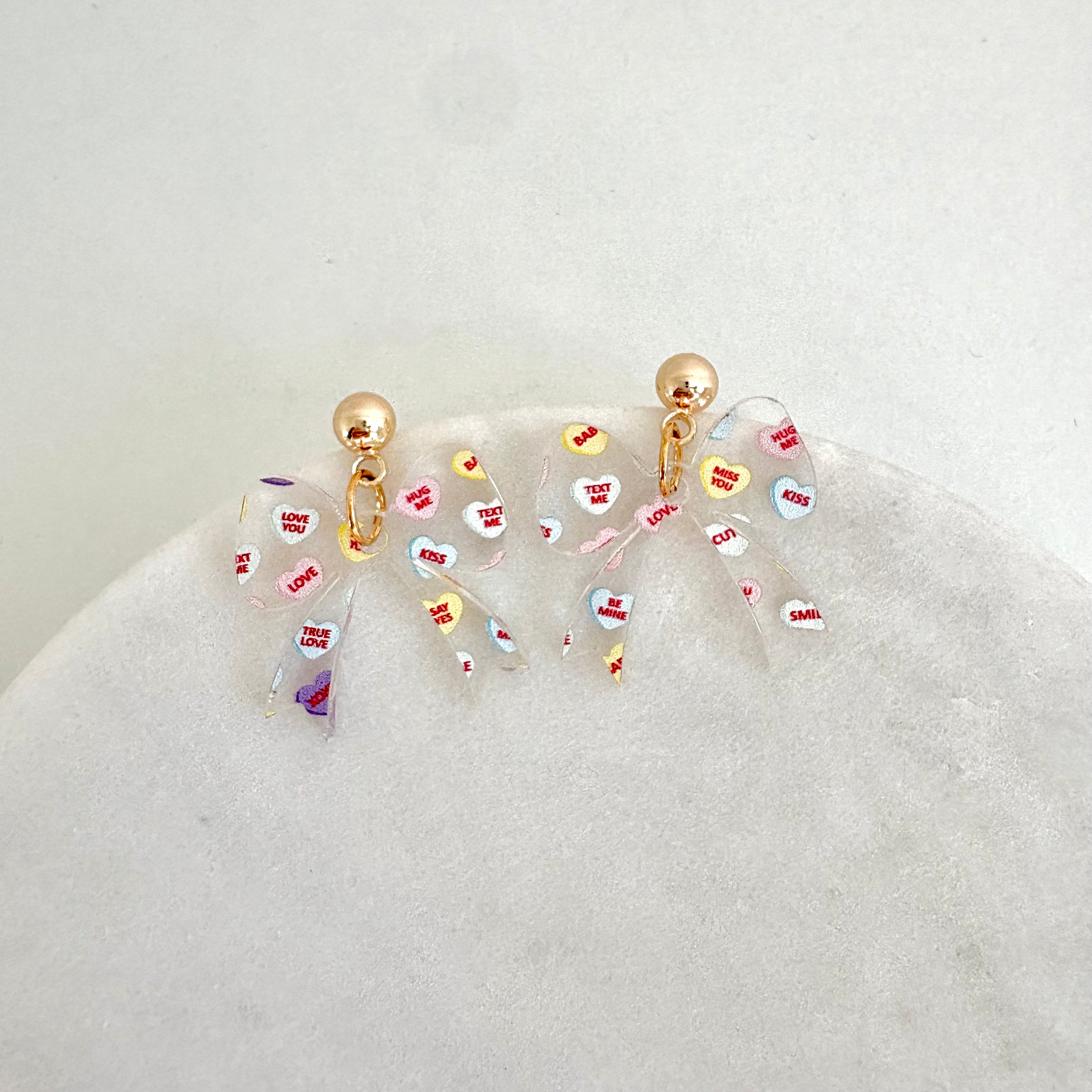 Conversation Heart Bow Earrings