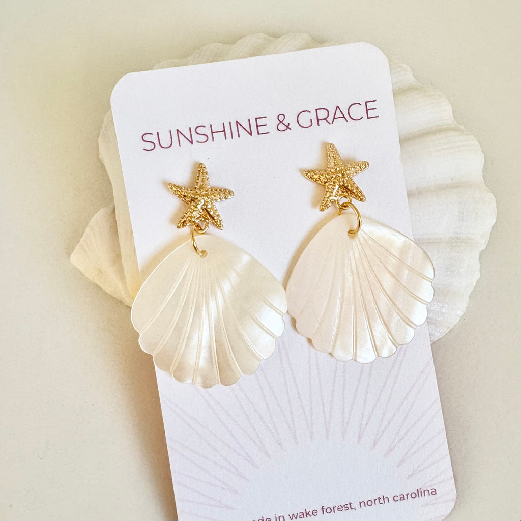 Starfish Shell Dangle Earrings