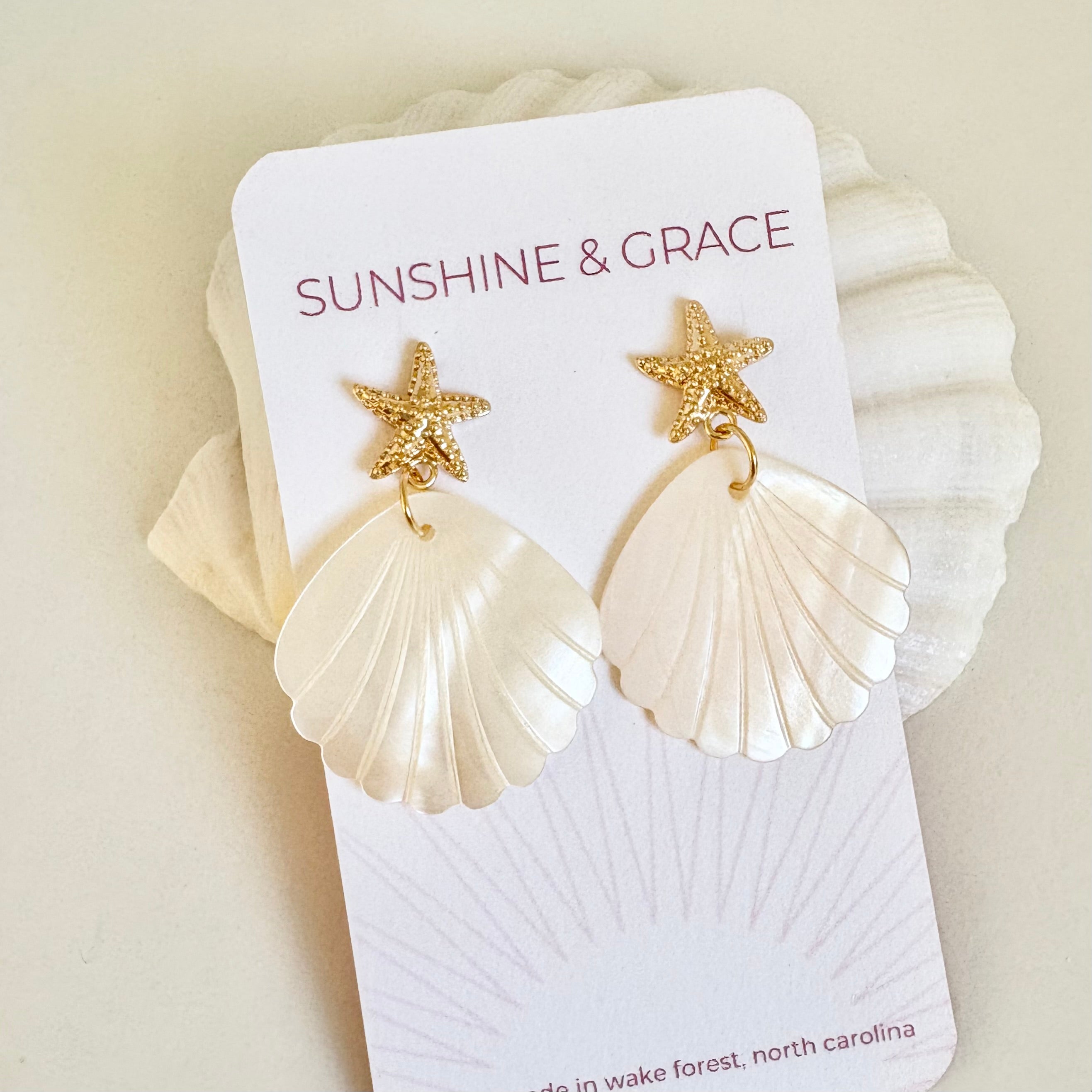 Starfish Shell Dangle Earrings