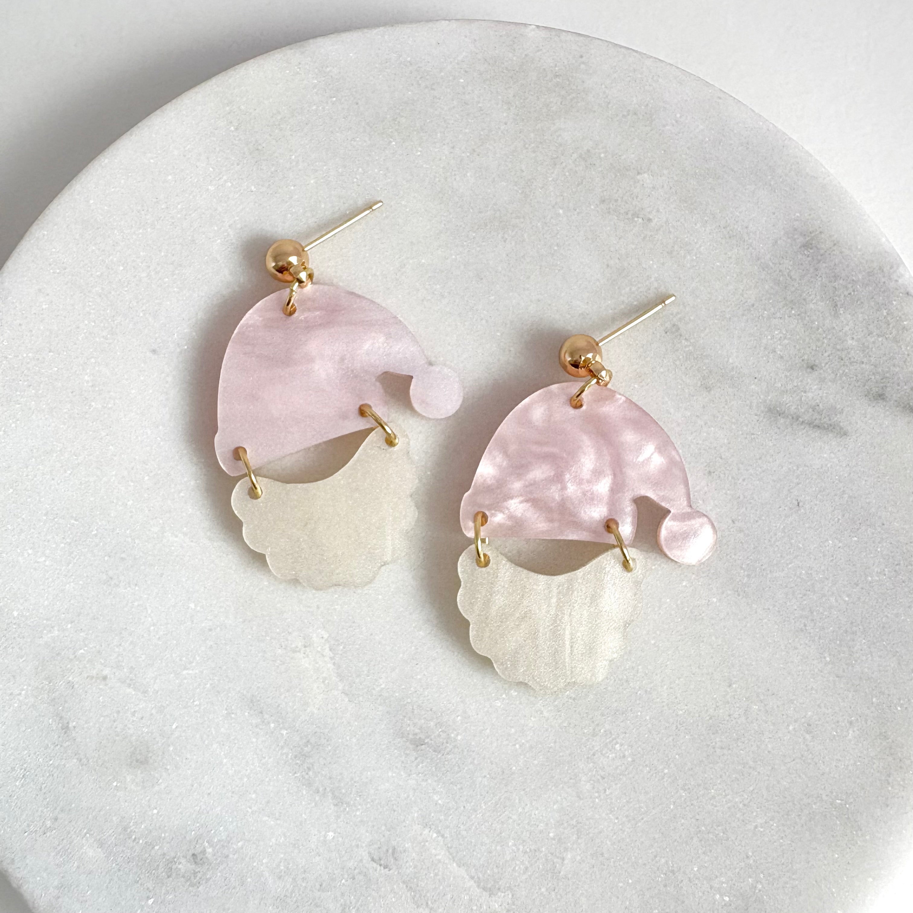 Pink Santa Hat and Beard Earrings
