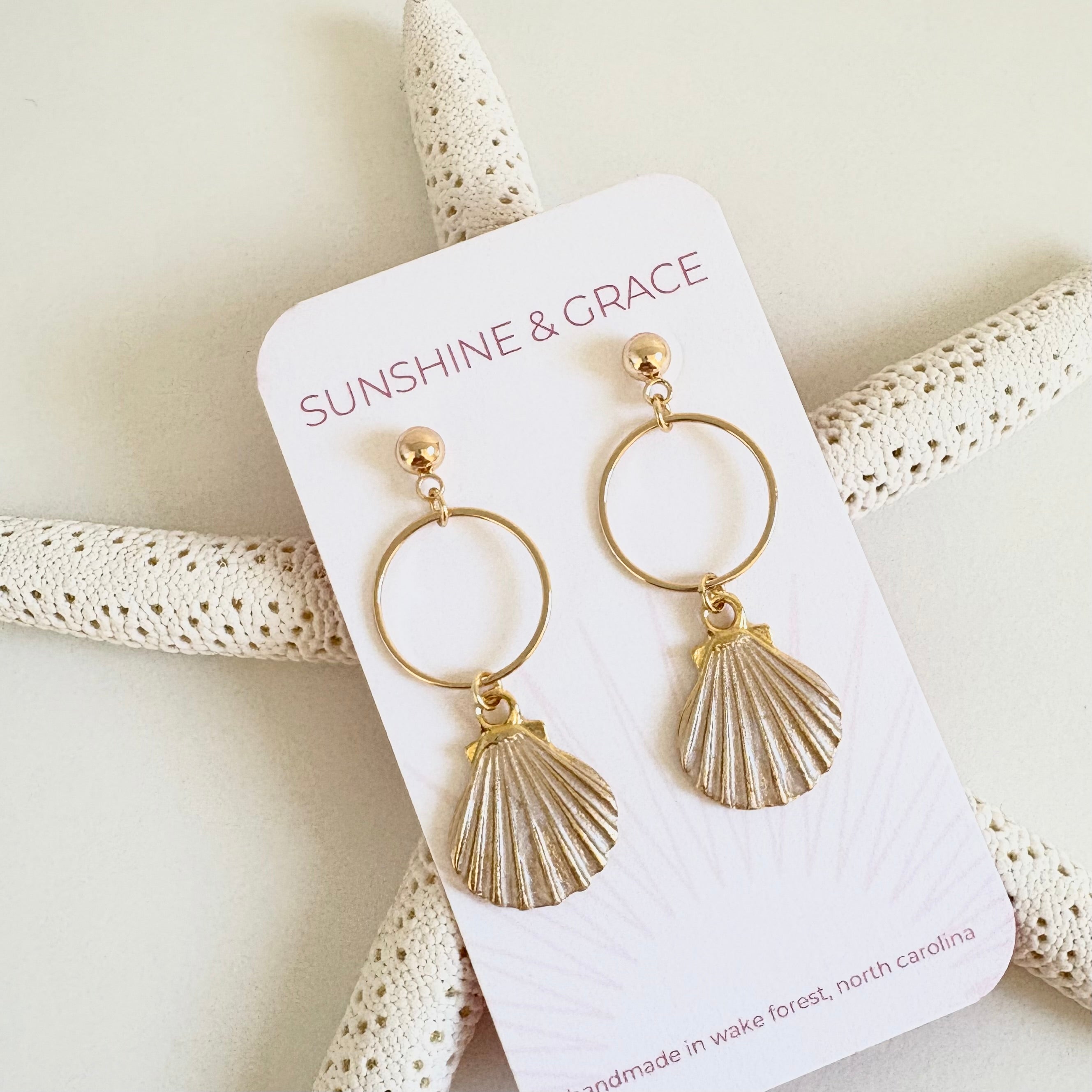 Gold Scallop Dangle Earrings