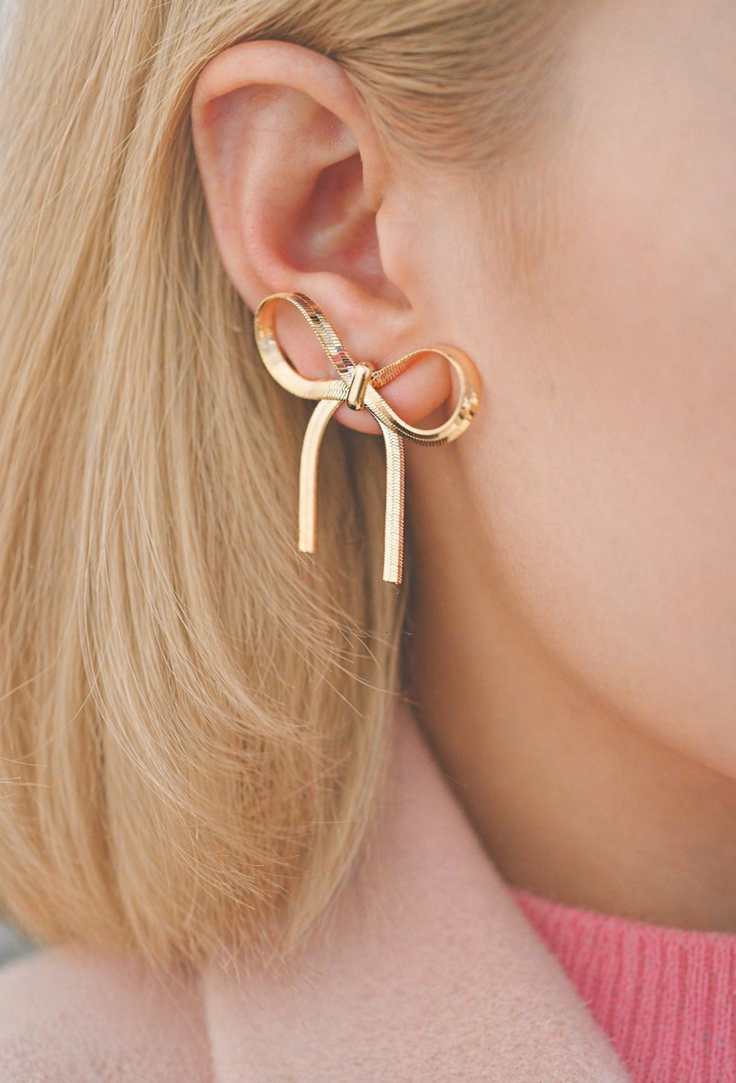 Gold Chain Bow Stud Earrings