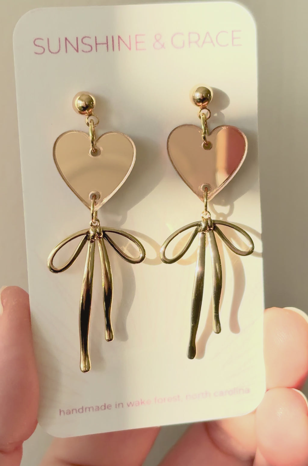 Rose Gold Heart and Bow Earrings